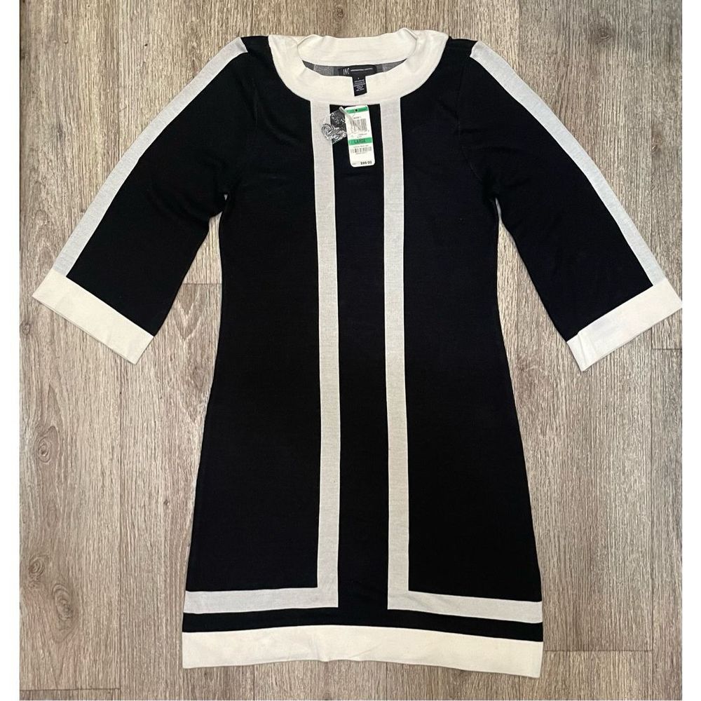 INC International Concepts Black and Cream Mod Dress Large  New with Defects